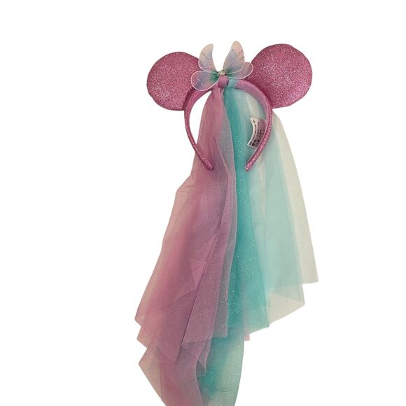 Disney Accessories - Disney Parks Fairy Wings Ear Headband Sparkle Pink Blue Veil